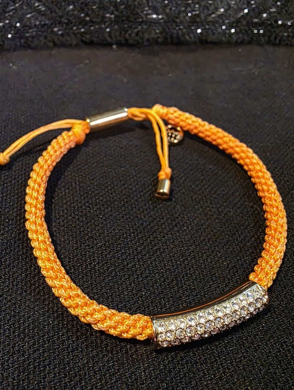 Michael Kors Orange Braided Cord Pavé Crystal Bar Adjustable Bracelet